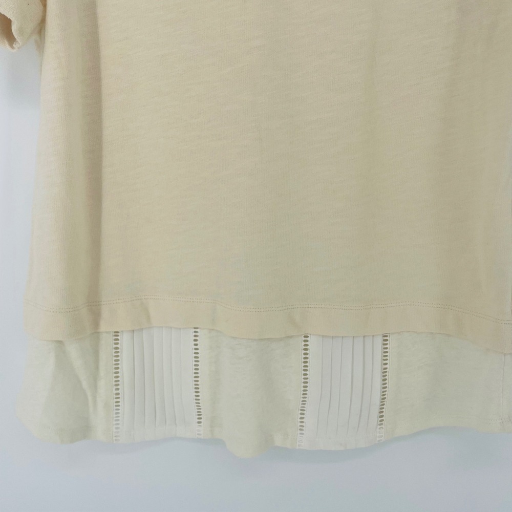 dolan Left Coast Collection Cream Linen Blend Pleated Hem T-Shirt Top Womens - Picture 4 of 8